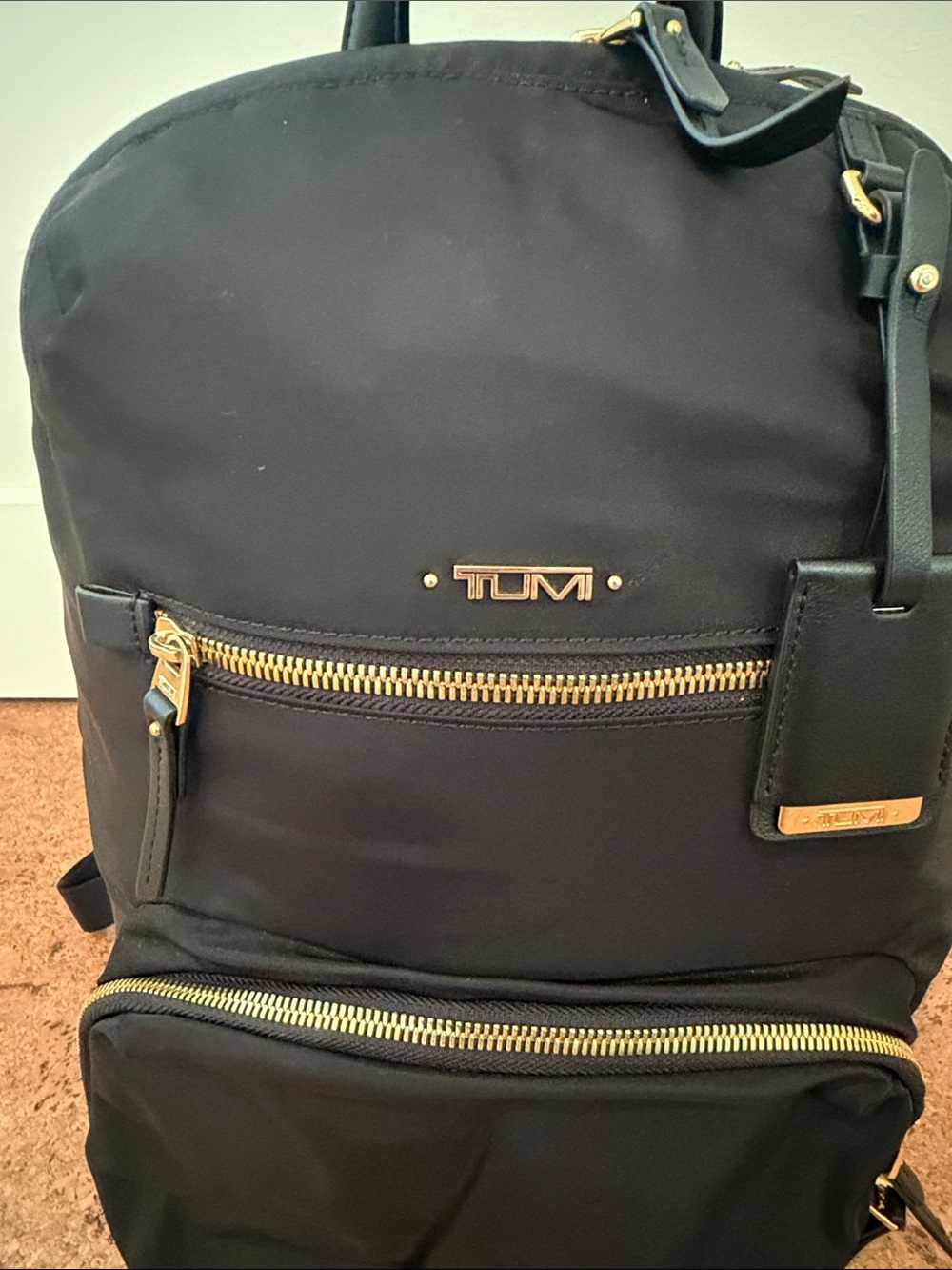 Tumi Black Nylon Backpack with Gold Accents - Picture 3 of 4